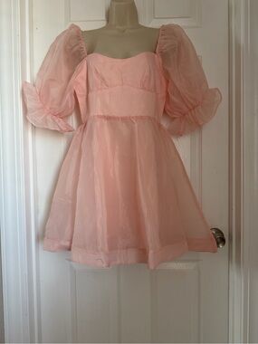 Mika & Gala Organza Puff Sleeve Mini Dress AU 10/ US medium Blush Pink